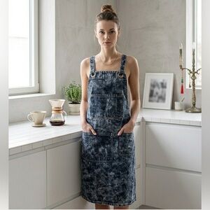 Jeanerlor Blue Acid Wash Denim Overalls Apron